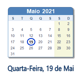 19 Maio 2021 calendario