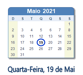 19 Maio 2021 calendario