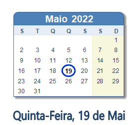 19 Maio 2022 calendario