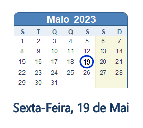 19 Maio 2023 calendario