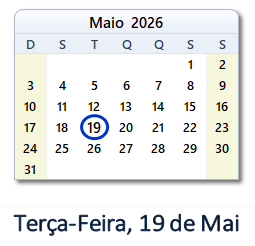19 Maio 2026 calendario
