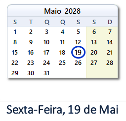 19 Maio 2028 calendario