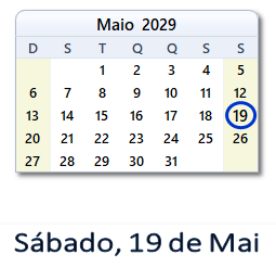 19 Maio 2029 calendario