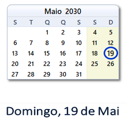19 Maio 2030 calendario