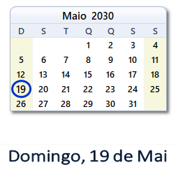 19 Maio 2030 calendario