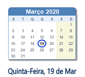 19 Março 2020 calendario