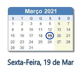 19 Março 2021 calendario
