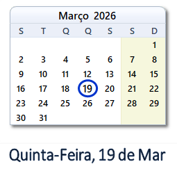 19 Março 2026 calendario