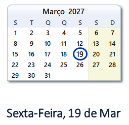 19 Março 2027 calendario