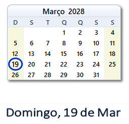 19 Março 2028 calendario