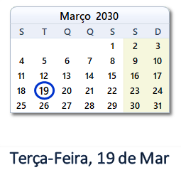 19 Março 2030 calendario
