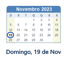 19 Novembro 2023 calendario