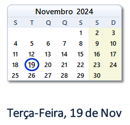 19 Novembro 2024 calendario