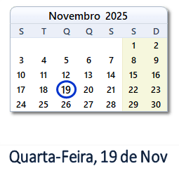 19 Novembro 2025 calendario