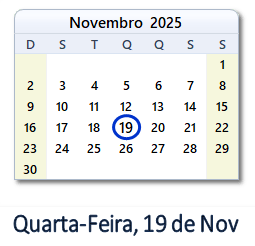 19 Novembro 2025 calendario