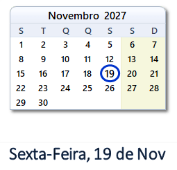 19 Novembro 2027 calendario