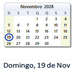 19 Novembro 2028 calendario