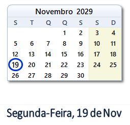 19 Novembro 2029 calendario