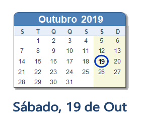 19 Outubro 2019 calendario