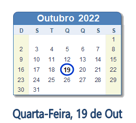19 Outubro 2022 calendario