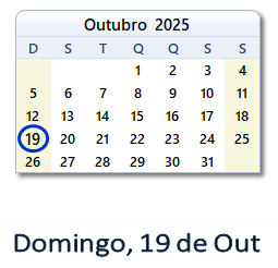 19 Outubro 2025 calendario