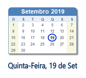 19 Setembro 2019 calendario