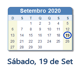 19 Setembro 2020 calendario