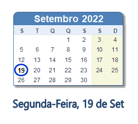 19 Setembro 2022 calendario