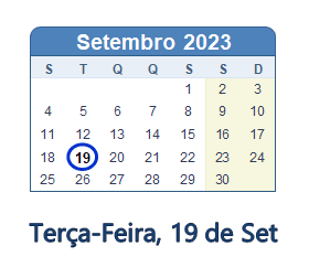 19 Setembro 2023 calendario