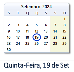 19 Setembro 2024 calendario