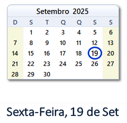 19 Setembro 2025 calendario