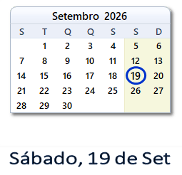 19 Setembro 2026 calendario