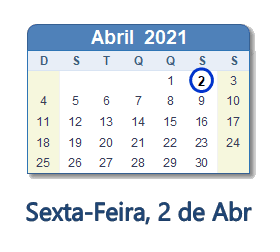 2 Abril 2021 calendario