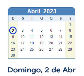 2 Abril 2023 calendario