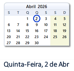 2 Abril 2026 calendario