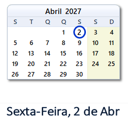 2 Abril 2027 calendario