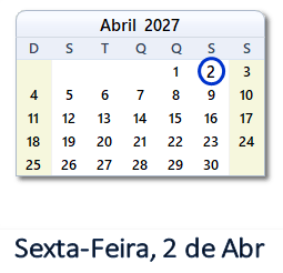 2 Abril 2027 calendario