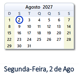 2 Agosto 2027 calendario