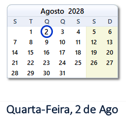 2 Agosto 2028 calendario