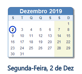 2 Dezembro 2019 calendario