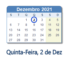 2 Dezembro 2021 calendario