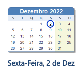 2 Dezembro 2022 calendario