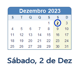 2 Dezembro 2023 calendario