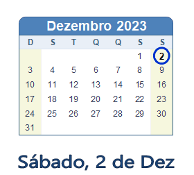 2 Dezembro 2023 calendario