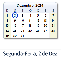 2 Dezembro 2024 calendario