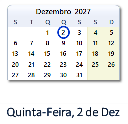 2 Dezembro 2027 calendario