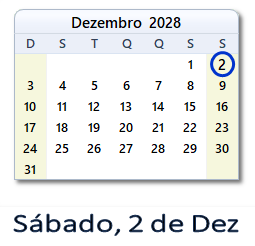 2 Dezembro 2028 calendario