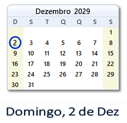 2 Dezembro 2029 calendario