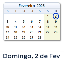 2 Fevereiro 2025 calendario