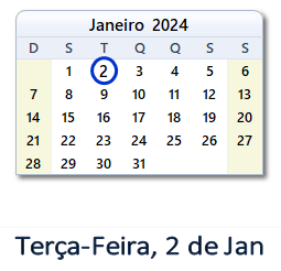 2 Janeiro 2024 calendario